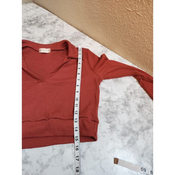 Altar’d State Women's Rust Red Ribbed Cropped Long Sleeve‎ Top Size M - Picture 6 of 6